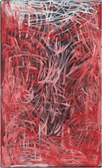 Emily Kame Kngwarreye, Kame Yam Awelye, 1996 Synthetic polymer on Belgian linen, 59 ½ × 35 ½ inches (151 × 90 cm)© Emily Kame Kngwarreye/Copyright Agency. Licensed by Artists Rights Society (ARS), New York, 2019. Photo: Rob McKeever