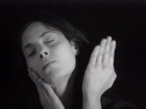 Hannah Wilke, Gestures, 1974 (still). Video, black and white, sound, 33 min. 1 sec., Hannah Wilke Collection &amp; Archive, Los Angeles © 2020 Marsie, Emanuelle, Damon, and Andrew Scharlatt/Licensed by VAGA at Artists Rights Society (ARS), New York. Courtesy Electronic Arts Intermix (EAI), New York; Alison Jacques Gallery, London; Marc Selwyn Fine Art, Los Angeles