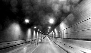 Adam McEwen, “Lincoln Tunnel,” from Escape from New York, 2014 (still). Four-channel video projection, black and white, silent, 2 min. 42 sec. (looped), edition of 2 + 1 AP © Adam McEwen