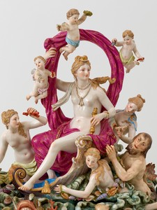 Detail of Meissen porcelain statuettes depicting the triumph of Amphitrite, from the personal collection of Curzio Malaparte. 