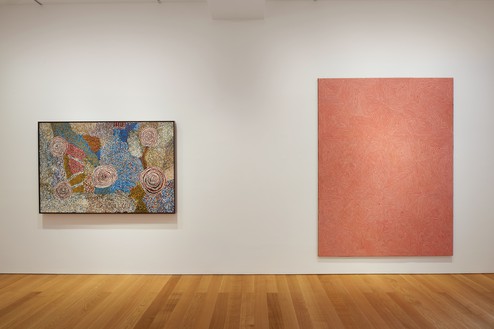 Installation view Artwork, left to right: © Bill Whiskey Tjapaltjarri; © George Tjungurrayi/Copyright Agency. Licensed by Artists Rights Society (ARS), New York, 2020