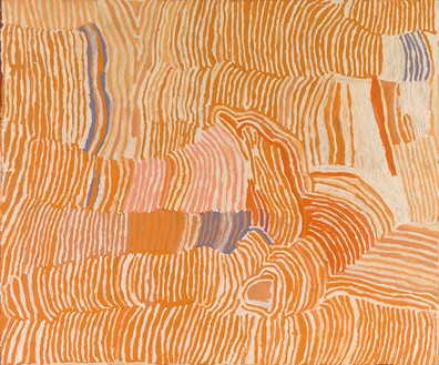 Makinti Napanangka, Untitled - Lupulnga, 2002 Synthetic polymer paint on linen, 60 ⅜ × 72 ¼ inches (153.2 × 183.4 cm)© Makinti Napanangka/Copyright Agency. Licensed by Artists Rights Society (ARS), New York, 2020