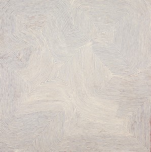 Warlimpirrnga Tjapaltjarri, Untitled, 2008. Synthetic polymer on linen, 48 × 48 inches (122 × 122 cm) © Warlimpirrnga Tjapaltjarri/Copyright Agency. Licensed by Artists Rights Society (ARS), New York, 2020