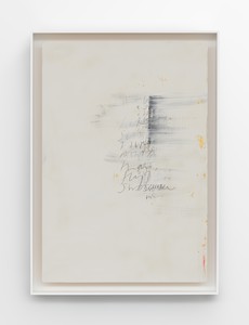Edmund de Waal, Wu-chüeh: two poems, 2020. Kaolin, gold leaf, graphite, compressed charcoal, and oil stick on ash, in aluminum frame, 36 ¼ × 26 × 3 inches (92 × 66 × 7.5 cm) © Edmund de Waal