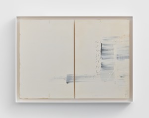 Edmund de Waal, poems from cold mountain, II, 2020. Kaolin, gold leaf, graphite, and compressed charcoal on oak, in aluminum frame, 36 ¼ × 49 ¼ × 3 inches (92 × 125 × 7.5 cm) © Edmund de Waal