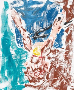 Georg Baselitz, Orangenesser 14 (Orange Eater 14), 2019. Oil on canvas, 64 ⅞ × 53 ⅛ inches (165 × 135 cm) © Georg Baselitz 2019. Photo: Jochen Littkemann