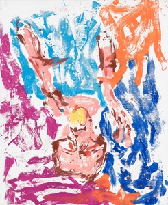 Georg Baselitz, Orangenesser 16 – Oslo (Orange Eater 16 – Oslo), 2019. Oil on canvas, 64 ⅞ × 53 ⅛ inches (165 × 135 cm) © Georg Baselitz 2019. Photo: Jochen Littkemann