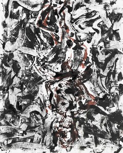 Georg Baselitz, Die Schlittschuhläuferin (The Skating Woman), 2019. Oil on canvas, 98 ½ × 78 ¾ inches (250 × 200 cm) © Georg Baselitz 2019. Photo: Jochen Littkemann