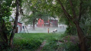 Gregory Crewdson, Cherry Street, 2018–19. Digital pigment print, image: 50 × 88 ⅞ inches (127 × 225.7 cm), framed: 57 × 96 × 2 inches (144.8 × 243.8 × 5.1 cm), edition of 4 + 2 AP © Gregory Crewdson