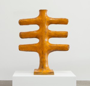 John Mason, Orange Cross, 1963. Glazed stoneware, 64 × 49 × 16 inches (162.6 × 124.5 × 40.6 cm) © 1963 Estate of John Mason. All rights reserved