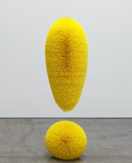 Richard Artschwager, Exclamation Point (Yellow), 2001 Plastic bristles, mahogany, and latex, in 2 parts, overall: 65 × 22 × 22 inches (165.1 × 55.9 × 55.9 cm), edition of 3© 2020 Richard Artschwager/Artists Rights Society (ARS), New York