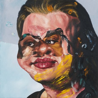 Nathaniel Mary Quinn, A Good Day, 2020 Oil paint, paint stick, and oil pastel on linen over wood panel, 20 × 20 inches (50.8 × 50.8 cm)© Nathaniel Mary Quinn. Photo: Rob McKeever
