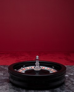 Piero Golia, Still Life (Rotating device), 2019. Decommissioned roulette wheel, motor, and marble, 38 × 64 × 64 inches (96.5 × 162.6 × 162.6 cm) © Piero Golia. Photo: Lucy Dawkins