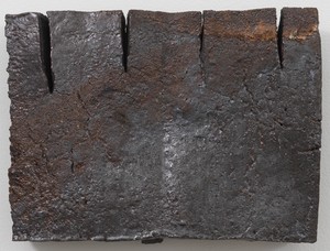 Theaster Gates, Brick Reliquary – Fringed Rectangle, 2020. Wood fired brick, wood ash, magnesium dioxide, and black stain, 16 × 12 × 3 inches (40.6 × 30.5 × 7.6 cm) © Theaster Gates. Photo: Rob McKeever