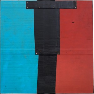 Theaster Gates, Flag Sketch, 2020. Industrial oil-based enamel, rubber torch down, bitumen, wood, and copper nails, 72 × 72 inches (182.9 × 182.9 cm) © Theaster Gates