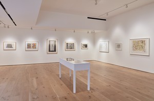Installation view. Artwork, left to right: © Ed Ruscha; © 2020 Jasper Johns/Licensed by VAGA at Artists Rights Society (ARS), New York; © Ed Ruscha; © 2020 Jasper Johns/Licensed by VAGA at Artists Rights Society (ARS), New York; © Ed Ruscha; © Damien Hirst and Science Ltd. All rights reserved/DACS, London/ARS, New York 2020; ©️ 2020 Brice Marden/Artists Rights Society, New York