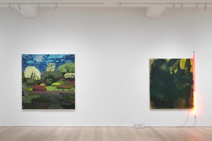 Installation view. Artwork, left to right: © Jonas Wood, © Mary Weatherford. Photo: Rob McKeever