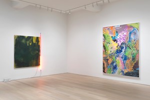 Installation view. Artwork, left to right: © Mary Weatherford, © Urs Fischer. Photo: Rob McKeever