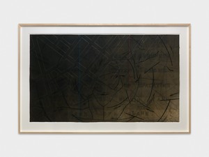 Arakawa, Study for “Sharing of Nameless” No. 3, 1983–84. Acrylic, graphite, pastel, and marker on lithograph 35 ¾ × 60 ¼ inches (90.8 × 153 cm) © 2021 Estate of Madeline Gins. Reproduced with permission of the Estate of Madeline Gins. Photo: Annik Wetter