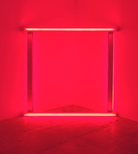 Dan Flavin, untitled (to Sabine and Holger), 1966–71. Red fluorescent light, 96 × 96 × 9 ½ inches (243.8 × 243.8 × 24.1 cm), edition 1/5 © 2021 Stephen Flavin/Artists Rights Society (ARS), New York. Photo: Rob McKeever
