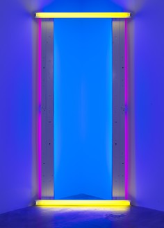 Dan Flavin, untitled (to Barnett Newman) two, 1971 Medium yellow, red, and blue fluorescent light, 95 ⅞ × 47 ⅞ × 7 ⅞ inches (243.5 × 121.6 × 20 cm), edition 1/5© 2021 Stephen Flavin/Artists Rights Society (ARS), New York. Photo: Rob McKeever