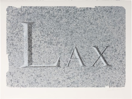 Ed Ruscha, LAX (Dedicated to Los Angeles International Airport), 2021 Acrylic and pencil on museum board, 15 × 20 inches (38.1 × 50.8 cm)© Ed Ruscha