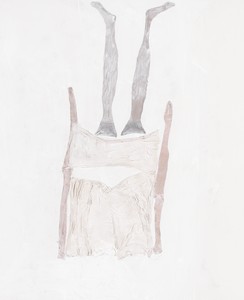 Georg Baselitz, Der Tag ist lang, 2021. Acrylic, dispersion adhesive, fabric, and nylon stockings on canvas, 118 ⅛ × 98 ½ inches (300 × 250 cm) © Georg Baselitz 2021. Photo: Jochen Littkemann