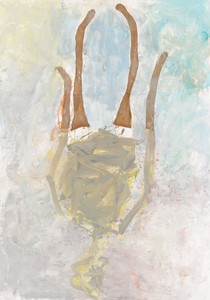 Georg Baselitz, Lady Art Painting I, 2020. Oil, dispersion adhesive, and nylon stockings on canvas, 118 ⅛ × 82 ⅞ inches (300 × 210 cm) © Georg Baselitz 2020. Photo: Jochen Littkemann