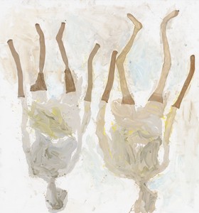 Georg Baselitz, Springtime of the Black Mountain Lake, 2020. Oil, dispersion adhesive, and nylon stockings on canvas, 126 × 118 ⅛ inches (320 × 300 cm) © Georg Baselitz 2020. Photo: Jochen Littkemann