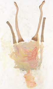 Georg Baselitz, Lady Art Painting II, 2020. Oil, dispersion adhesive, and nylon stockings on canvas, 118 ⅛ × 70 ⅞ inches (300 × 180 cm) © Georg Baselitz 2020. Photo: Jochen Littkemann
