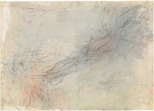 Cy Twombly, Untitled, 1957. Oil-based house paint, wax crayon, lead pencil, and pastel on paper, laid down canvas, 19 ½ × 27 ½ inches (49.5 × 69.9 cm) © Cy Twombly Foundation