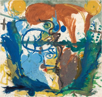Helen Frankenthaler, Untitled, 1958 Oil and charcoal on primed canvas, 78 ⅝ × 83 ¼ inches (199.7 × 211.5 cm)© 2021 Helen Frankenthaler Foundation, Inc./Artists Rights Society (ARS), New York. Photo: Rob McKeever