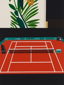 Jonas Wood, French Open with Orchid, 2021. Oil and acrylic on canvas, 88 × 66 inches (223.5 × 167.6 cm) © Jonas Wood. Photo: Marten Elder
