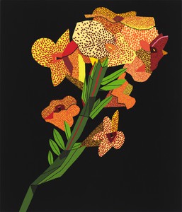 Jonas Wood, Yellow Flower with Lines 2, 2021. Oil and acrylic on linen, 42 × 36 inches (106.7 × 91.4 cm) © Jonas Wood. Photo: Marten Elder
