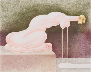 Louise Bonnet, Leaking Sphinx, 2021. Colored pencil on paper, 19 × 24 inches (48.3 × 61 cm) © Louise Bonnet. Photo: Jeff McLane