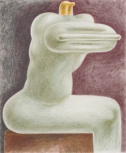 Louise Bonnet, Green Sphinx Seated, 2021. Colored pencil on paper, 17 × 14 inches (43.2 × 35.6 cm) © Louise Bonnet. Photo: Jeff McLane