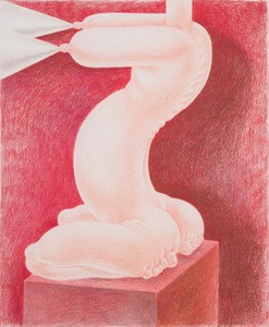 Louise Bonnet, Crouching Sphinx Red Base, 2021. Colored pencil on paper, 17 × 14 inches (43.2 × 35.6 cm) © Louise Bonnet. Photo: Jeff McLane