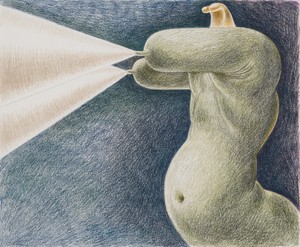 Louise Bonnet, Green Sphinx with Projections, 2021. Colored pencil on paper, 14 × 17 inches (35.6 × 43.2 cm) © Louise Bonnet. Photo: Jeff McLane