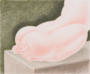 Louise Bonnet, Crouching with Toes, 2021. Colored pencil on paper, 14 × 17 inches (35.6 × 43.2 cm) © Louise Bonnet. Photo: Jeff McLane