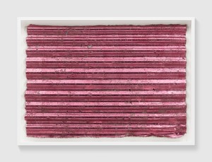 Rachel Whiteread, Untitled (Corrugated Pink), 2017. Colored silver leaf and papier-mâché, 30 ⅜ × 43 ⅜ inches (77 × 110 cm) © Rachel Whiteread. Photo: Prudence Cuming Associates