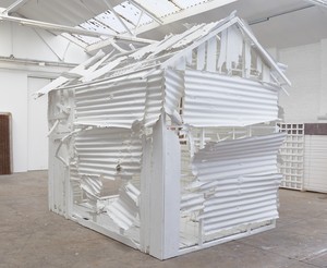 Rachel Whiteread, Poltergeist, 2020. Corrugated iron, beech, pine, oak, household paint, and mixed media, 120 ⅛ × 110 ¼ × 149 ⅝ inches (305 × 280 × 380 cm) © Rachel Whiteread. Photo: Prudence Cuming Associates