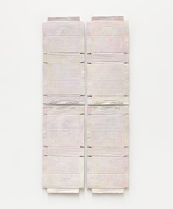 Rachel Whiteread, Untitled (Pink and Yellow), 2020–21. Hand-painted bronze, in 4 parts, overall: 39 ⅝ × 19 ½ inches (100.5 × 49.5 cm) © Rachel Whiteread. Photo: Prudence Cuming Associates