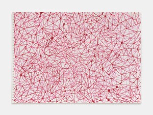 Rachel Whiteread, Blood Red and Pink Triangles (March–Sept), 2020. Ink on watercolor paper, 11 ¾ × 16 ⅝ inches (29.7 × 42 cm) © Rachel Whiteread. Photo: Prudence Cuming Associates