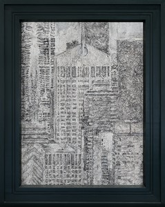 Richard Artschwager, AT&amp;T Building in the Year 2000, 1987. Acrylic on Celotex, in painted wood artist’s frame, 54 ⅝ × 43 ¾ inches (138.7 × 111 cm) © 2021 The Estate of Richard Artschwager/Artists Rights Society (ARS), New York. Photo: Julien Grémaud