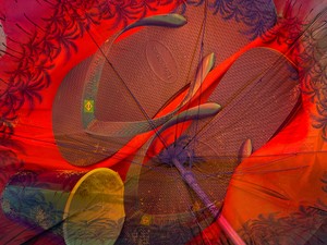 Roe Ethridge, Beach Umbrella with Cup and Flip Flops, 2020. Dye sublimation print on aluminum, 40 × 53 inches (101.6 × 134.6 cm), edition 1/5 + 2 AP © Roe Ethridge