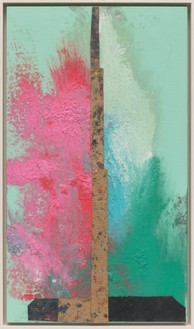 Sterling Ruby, WIDW. MERRY + TRAGICAL., 2021 Acrylic, oil, and cardboard on canvas, 42 × 24 inches (106.7 × 61 cm)© Sterling Ruby. Photo: Robert Wedemeyer