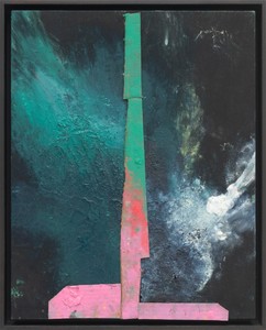 Sterling Ruby, WIDW. O NIGHT., 2021. Acrylic, oil, and cardboard on canvas, 24 × 19 inches (61 × 48.3 cm) © Sterling Ruby. Photo: Robert Wedemeyer