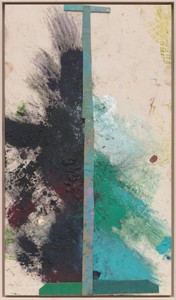 Sterling Ruby, WIDW. TO MEASURE OUT MY LENGTH ON THIS COLD BED., 2020. Acrylic, oil, and cardboard on canvas, 52 ½ × 30 inches (133.4 × 76.2 cm) © Sterling Ruby. Photo: Robert Wedemeyer