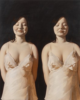 Anna Weyant, Two Eileens, 2022 Oil on canvas, 60 ⅛ × 48 ⅛ inches (152.7 × 122.2 cm)© Anna Weyant. Photo: Rob McKeever