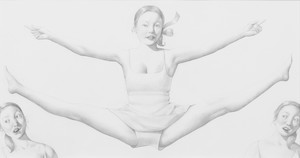 Anna Weyant, Drawing for Jump, 2021–22. Pencil on paper, 10 ¾ × 20 inches (27.1 × 50.8 cm) © Anna Weyant. Photo: Rob McKeever